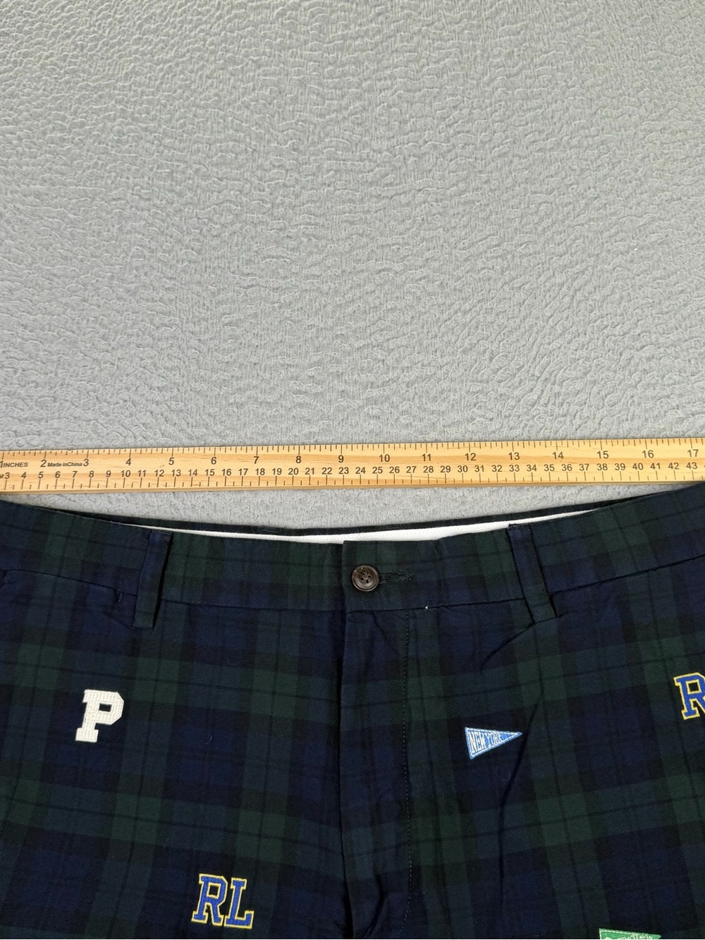 Polo Ralph Lauren Chino Shorts Mens 35 Green Tartan Plaid Embroidered College - Picture 4 of 10